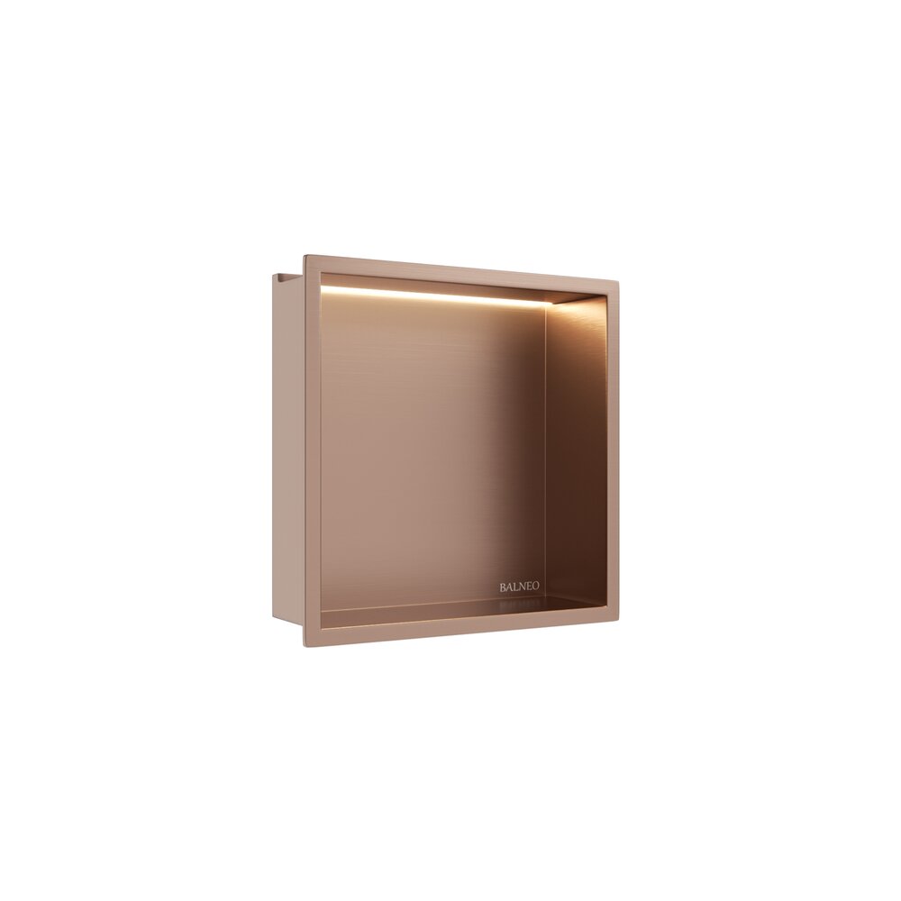Raft incastrat patrat Balneo Wall-Box One LED cu rama 30x30x10 cm cupru lucios