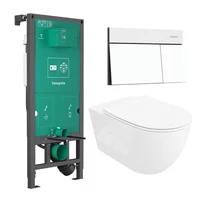 Rezervor incastrat Hansgrohe iFrame 112 cm cu clapeta iFrame Element E alb mat plus vas WC Rune Ivaldi Grande alb cu capac softclose