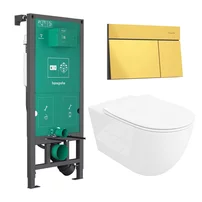 Rezervor incastrat Hansgrohe iFrame 112 cm cu clapeta iFrame Element E auriu lucios plus vas WC Rune Ivaldi Grande alb cu capac softclose