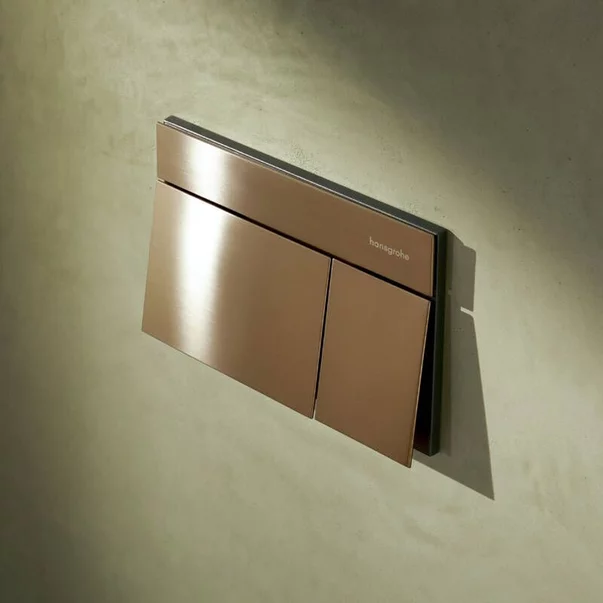 Rezervor incastrat Hansgrohe iFrame 112 cm cu clapeta iFrame Element E bronz periat plus vas WC Rune Jord alb cu capac softclose picture - 3