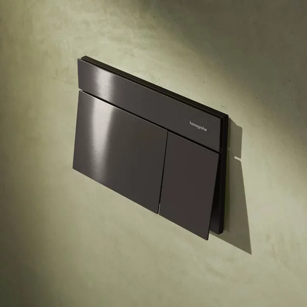 Rezervor incastrat Hansgrohe iFrame 112 cm cu clapeta iFrame Element E negru periat plus vas WC Rune Ivaldi alb cu capac softclose picture - 3