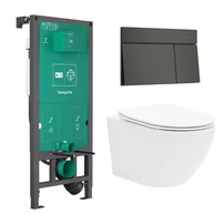Rezervor incastrat Hansgrohe iFrame 112 cm cu clapeta iFrame Element E negru periat plus vas WC Rune Ivaldi alb cu capac softclose