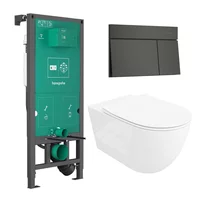 Rezervor incastrat Hansgrohe iFrame 112 cm cu clapeta iFrame Element E negru periat plus vas WC Rune Ivaldi Grande alb cu capac softclose