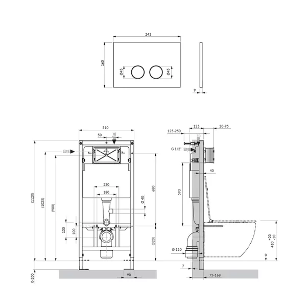 Rezervor incastrat Omnires StrongFrame ECO pentru vas WC suspendat si clapeta de actionare Steel-R45 finisaj negru semimat picture - 5