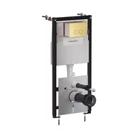 Rezervor incastrat Omnires StrongFrame pentru vas WC suspendat si clapeta de actionare Steel-R45 finisaj alama periata
