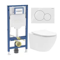 Rezervor WC cu cadru incastrat Geberit Duofix UP320 cu sistem de fixare, clapeta de actionare Sigma01 alb alpin plus vas WC Rune Ivaldi alb cu capac softclose