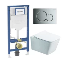 Rezervor WC cu cadru incastrat Geberit Duofix UP320 cu sistem de fixare, clapeta de actionare Sigma01 crom plus vas WC Rune Jord alb cu capac softclose