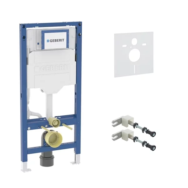 Rezervor WC cu cadru incastrat Geberit Duofix UP320 cu sistem de fixare, clapeta de actionare Sigma20 alb-auriu plus vas WC Rune Ivaldi Grande alb cu capac softclose picture - 5