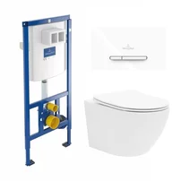 Rezervor WC cu cadru incastrat Villeroy&Boch 112 cm cu clapeta ViConnect 300S alb plus vas WC Rune Ivaldi alb cu capac softclose