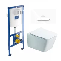 Rezervor WC cu cadru incastrat Villeroy&Boch 112 cm cu clapeta ViConnect 300S alb plus vas WC Rune Jord alb cu capac softclose