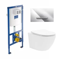 Rezervor WC cu cadru incastrat Villeroy&Boch 112 cm cu clapeta ViConnect crom plus vas WC Rune Ivaldi alb cu capac softclose