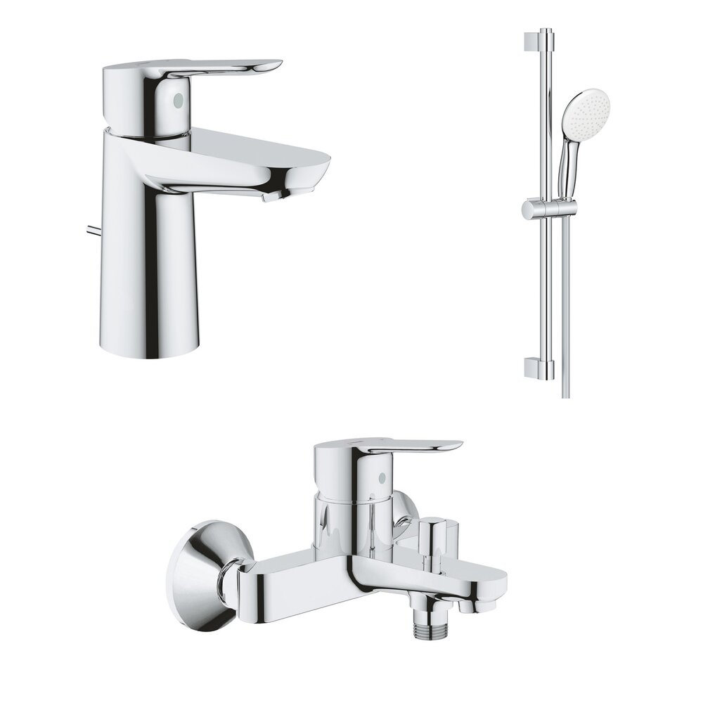 Set baterii lavoar cada Grohe BauEdge si dus cu bara Tempesta crom lucios