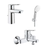 Set baterii lavoar cada Grohe BauEdge si dus cu porter Tempesta crom lucios