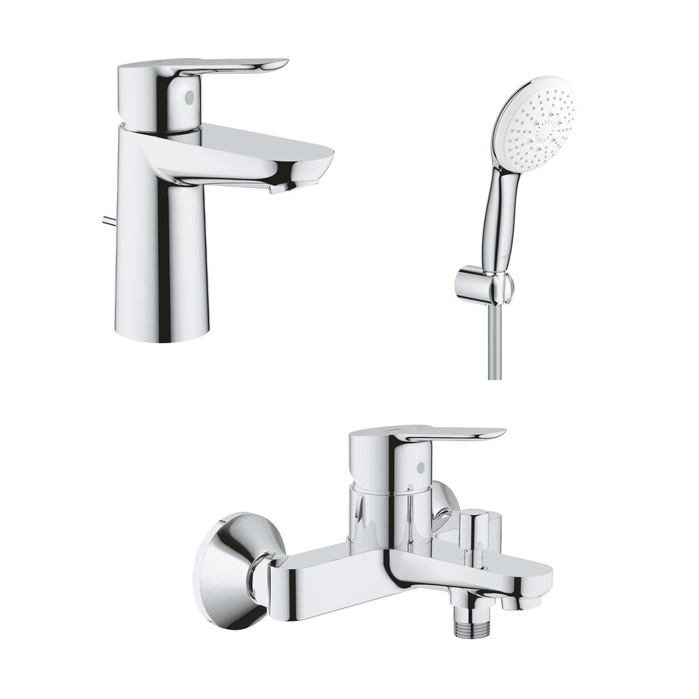 Set baterii lavoar cada Grohe BauEdge si dus cu porter Tempesta crom lucios