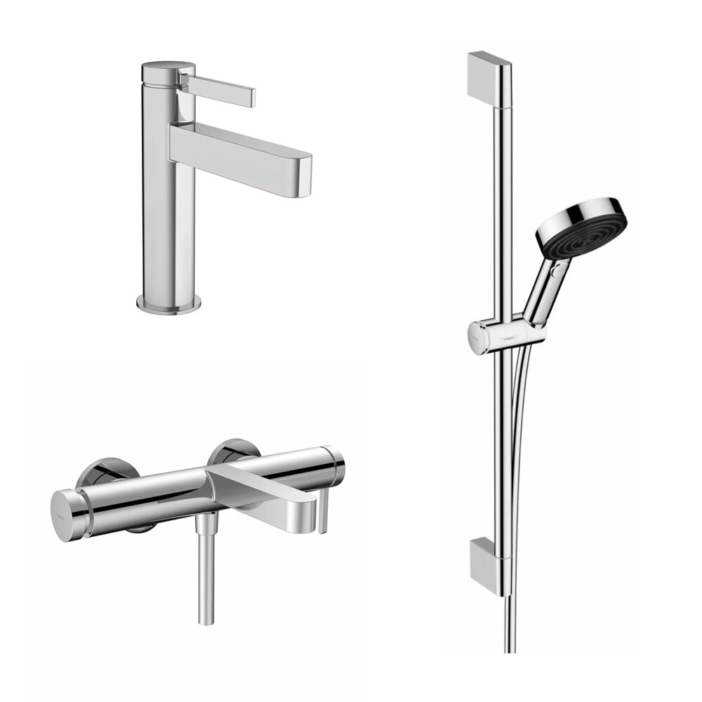 Set baterii lavoar, cada si set de dus Hansgrohe Finoris crom