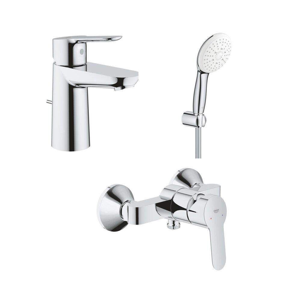Set baterii lavoar dus Grohe BauEdge si dus cu porter Tempesta crom lucios