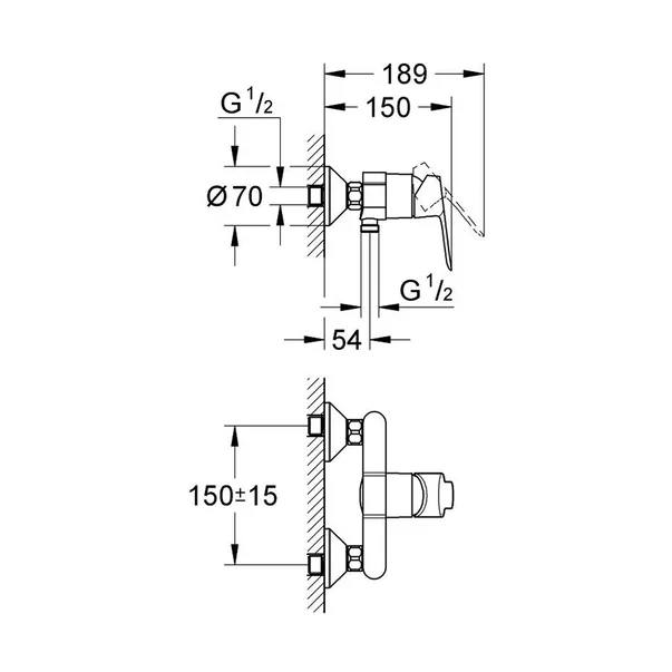 Set baterii lavoar dus Grohe BauEdge si dus cu porter Tempesta crom lucios picture - 2