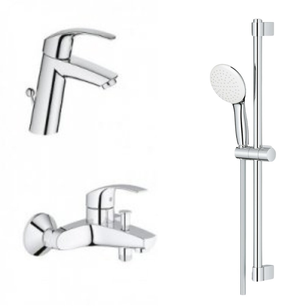 Set baterie lavoar baterie cada dus si set dus Grohe Eurosmart New S crom lucios