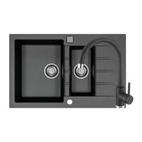 Set chiuveta bucatarie Alveus Cadit 70 negru 79x50 cm si baterie Kati monocomanda