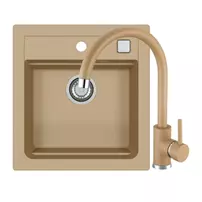 Set chiuveta bucatarie compozit Alveus Atrox 20 bej 47x50 cm si baterie Kati