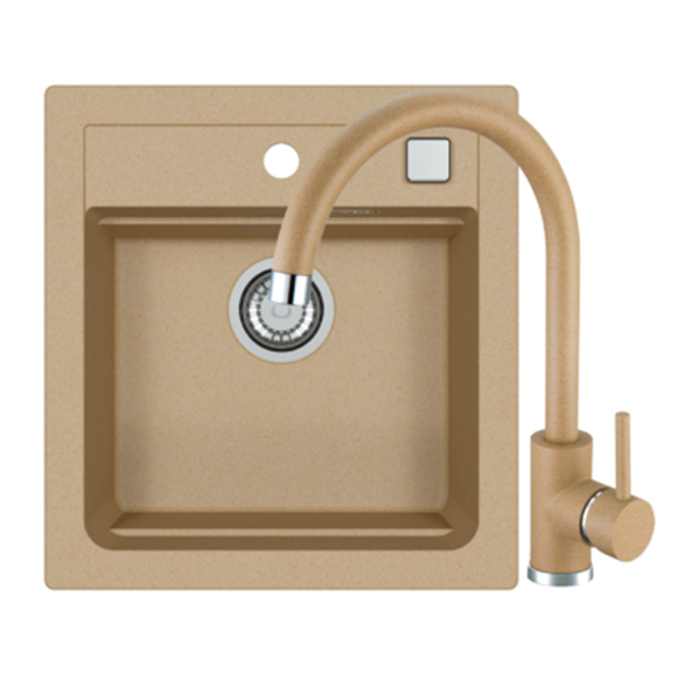 Set chiuveta bucatarie compozit Alveus Atrox 20 bej 47x50 cm si baterie Kati