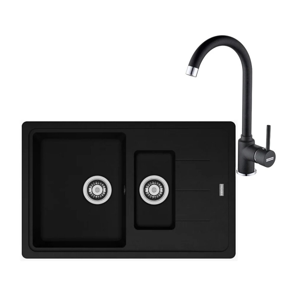 Set chiuveta bucatarie compozit Franke Basis 1 cuva 1/2 cu picurator 78×50 cm negru mat cu baterie Pola Bucatarie > Seturi chiuvete si baterii > Noutati Franke