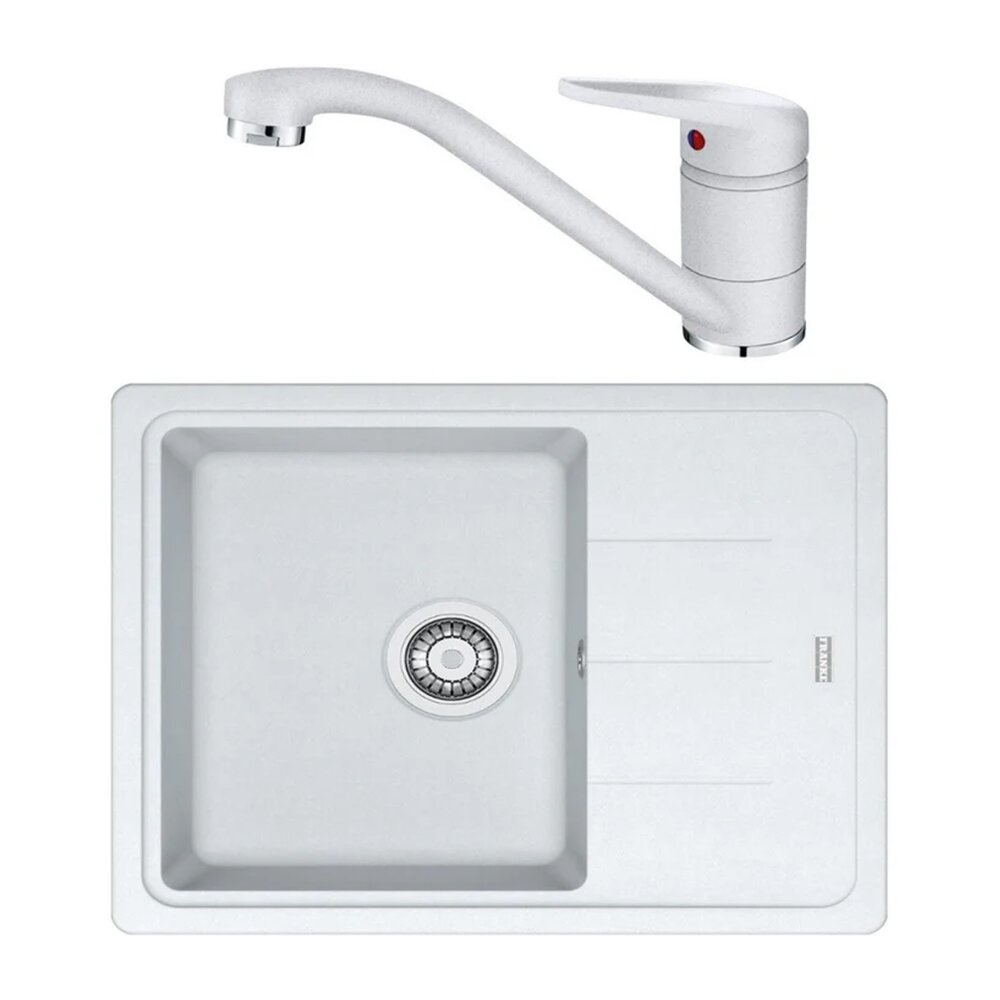 Set chiuveta bucatarie compozit Franke Basis 1 cuva cu picurator 62×50 cm reversibila finisaj alb mat cu baterie Bucatarie > Seturi chiuvete si baterii > Noutati Franke