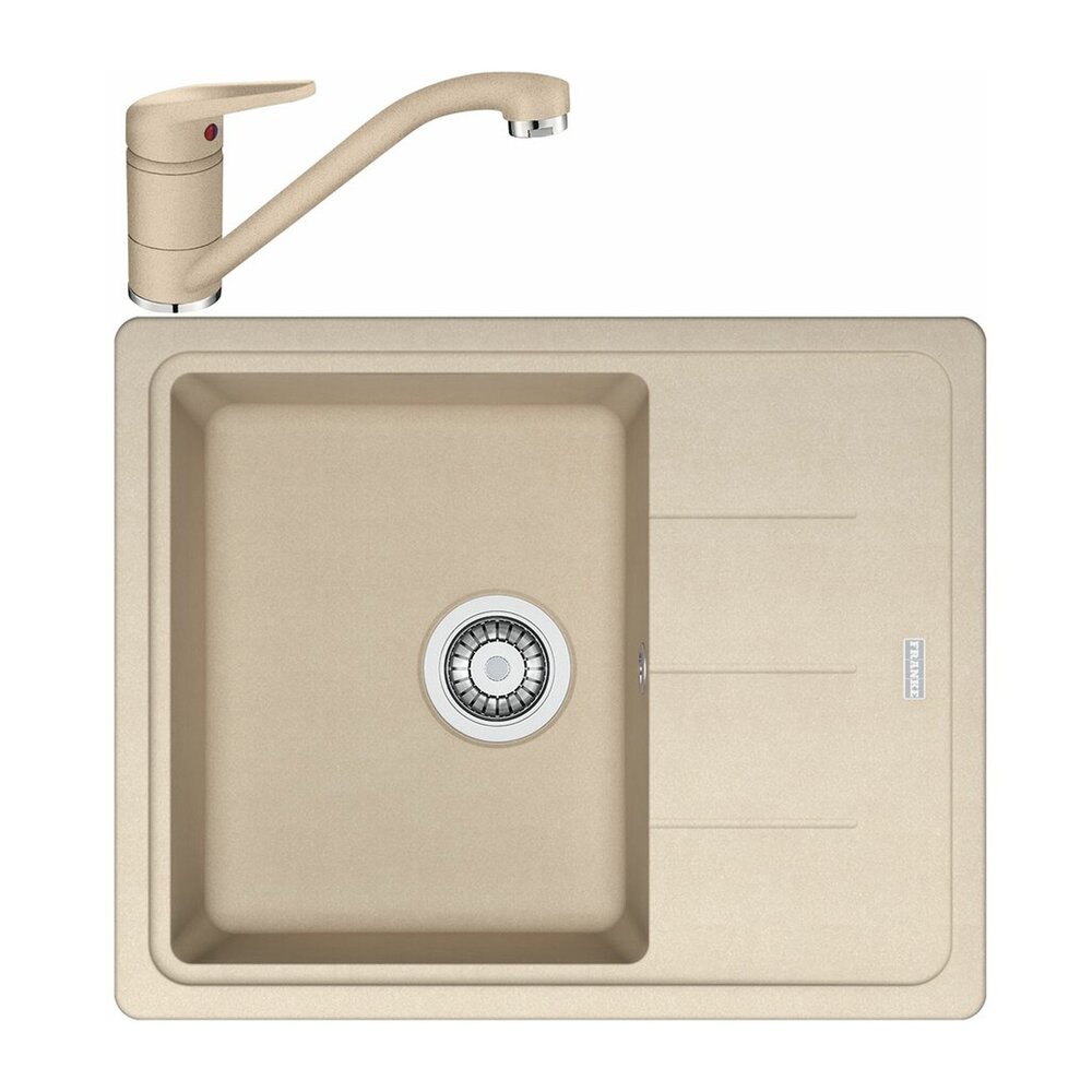 Set chiuveta bucatarie compozit Franke Basis 1 cuva cu picurator 62×50 cm reversibila finisaj bej mat cu baterie Bucatarie > Seturi chiuvete si baterii > Noutati Franke
