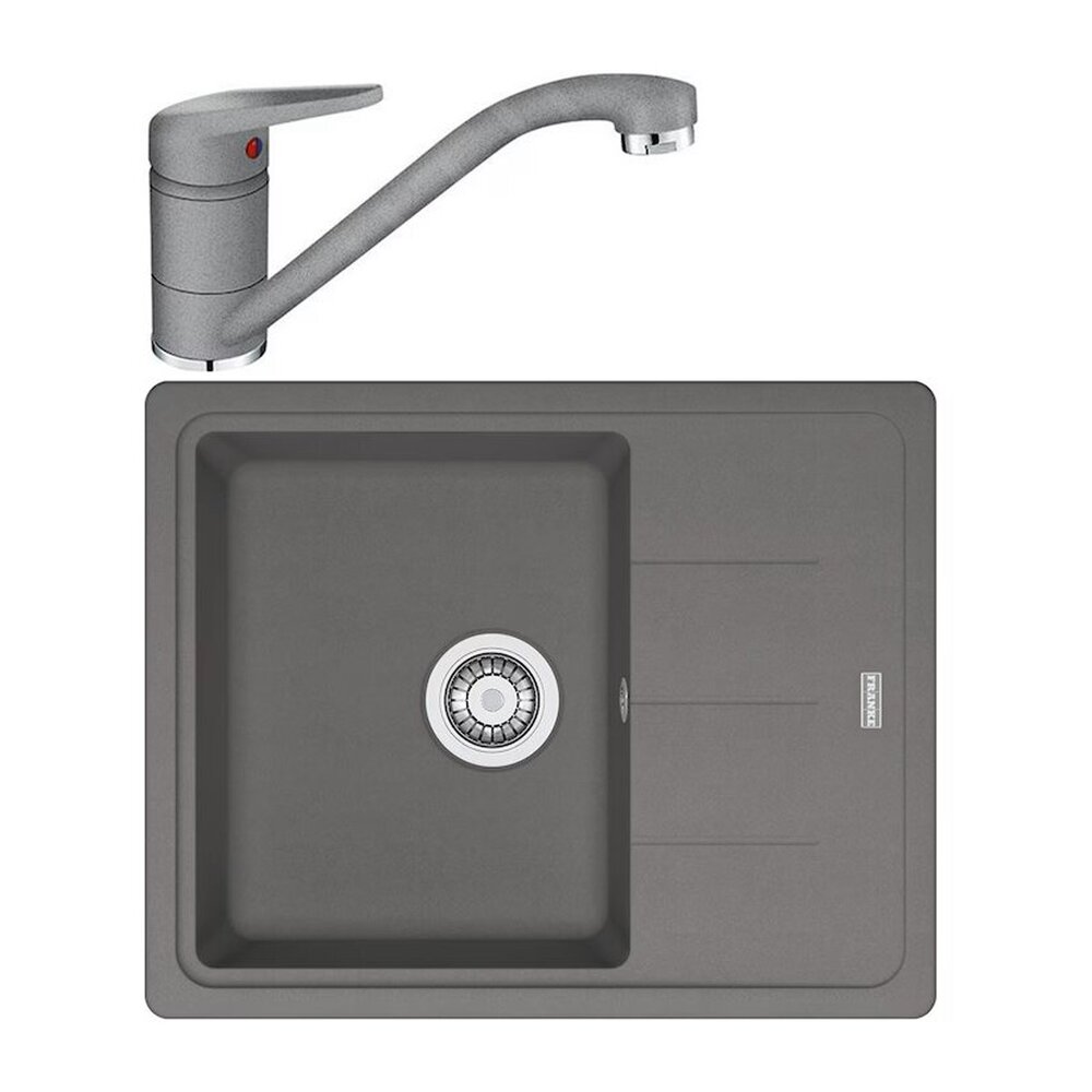 Set chiuveta bucatarie compozit Franke Basis 1 cuva cu picurator 62×50 cm reversibila finisaj Stone Grey mat cu baterie Bucatarie > Seturi chiuvete si baterii > Noutati Franke