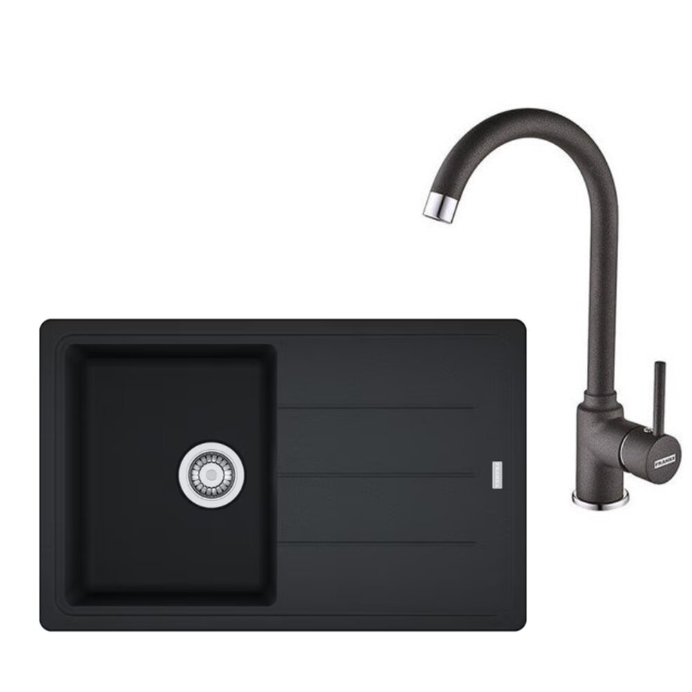 Set chiuveta bucatarie compozit Franke Basis 1 cuva cu picurator 78×50 cm finisaj negru mat cu baterie Pola Bucatarie > Seturi chiuvete si baterii > Noutati Franke
