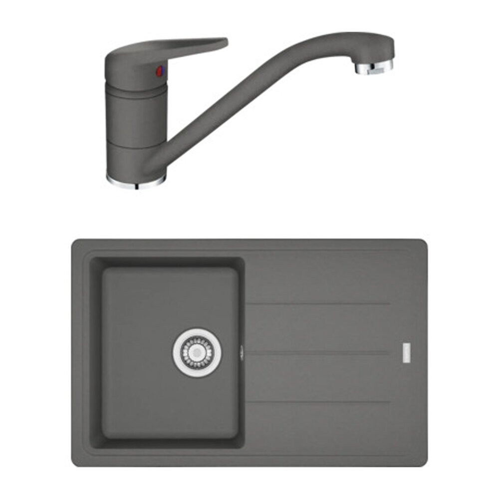 Set chiuveta bucatarie compozit Franke Basis 1 cuva cu picurator 78×50 cm finisaj Stone Grey mat cu baterie Novara Plus Bucatarie > Seturi chiuvete si baterii > Noutati Franke