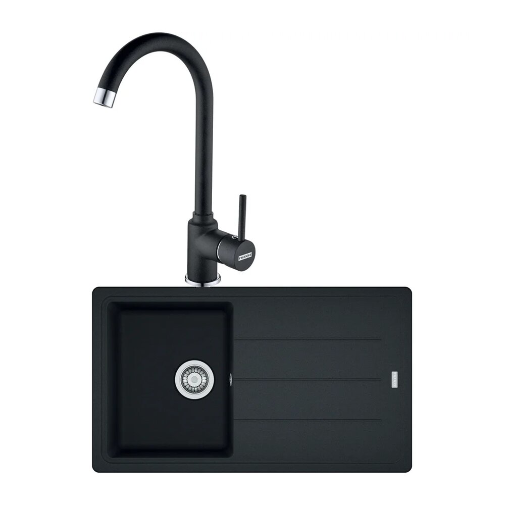 Set chiuveta bucatarie compozit Franke Basis 1 cuva cu picurator 86×50 cm finisaj negru mat cu baterie Pola Bucatarie > Seturi chiuvete si baterii > Noutati Franke