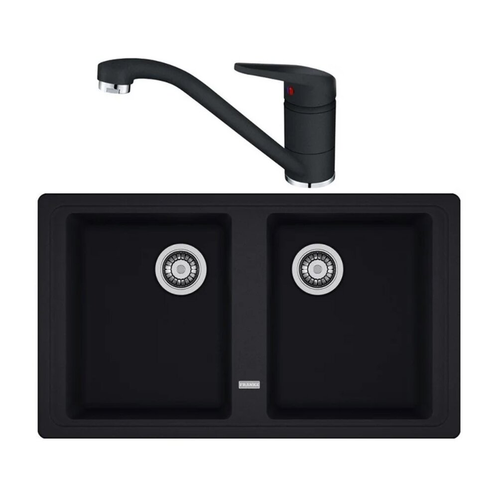 Set chiuveta bucatarie compozit Franke Basis 2 cuve fara picurator 86×50 cm finisaj negru mat cu baterie Novara Plus Bucatarie > Seturi chiuvete si baterii > Noutati Franke