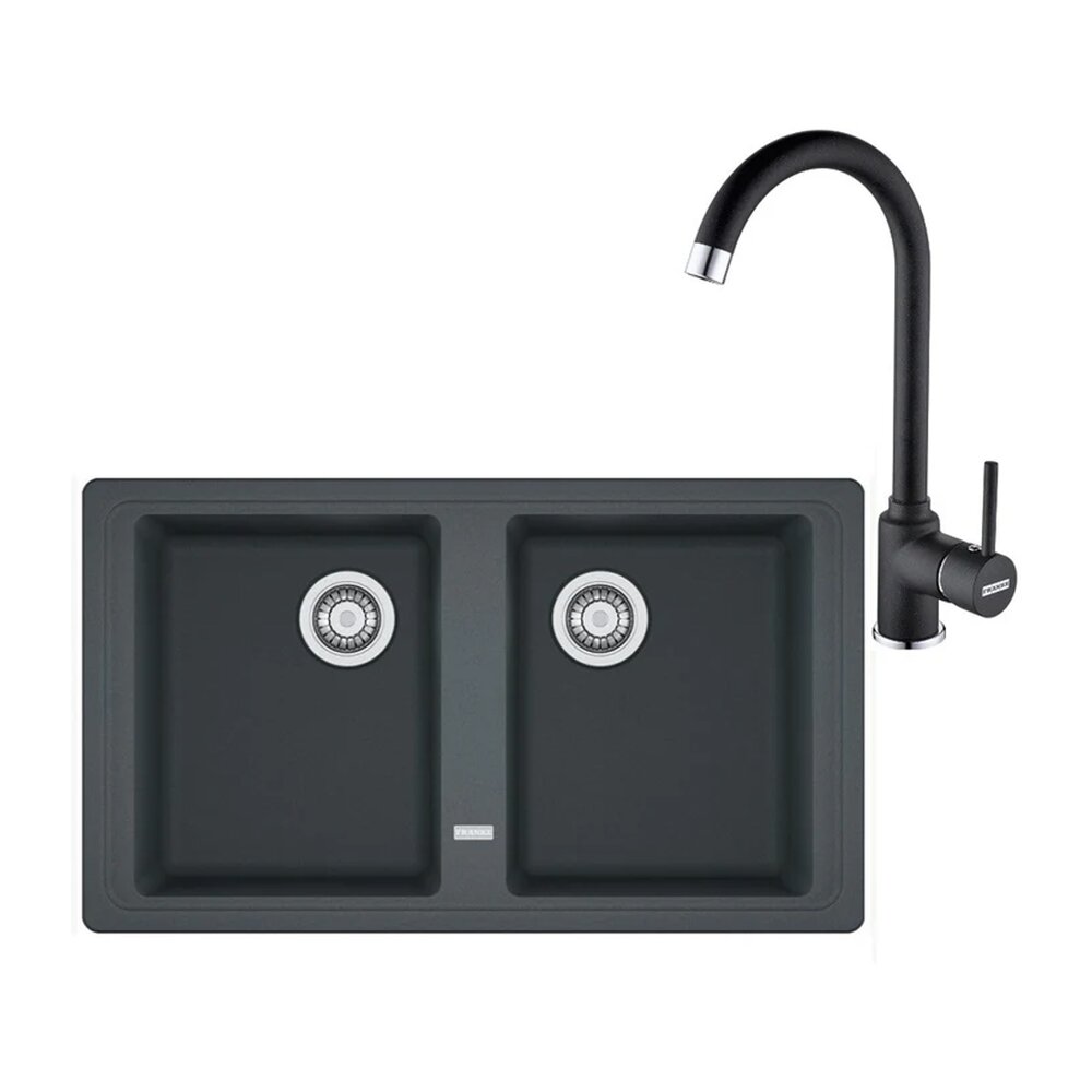 Set chiuveta bucatarie compozit Franke Basis 2 cuve fara picurator 86×50 cm finisaj negru mat cu baterie Pola Bucatarie > Seturi chiuvete si baterii > Noutati Franke