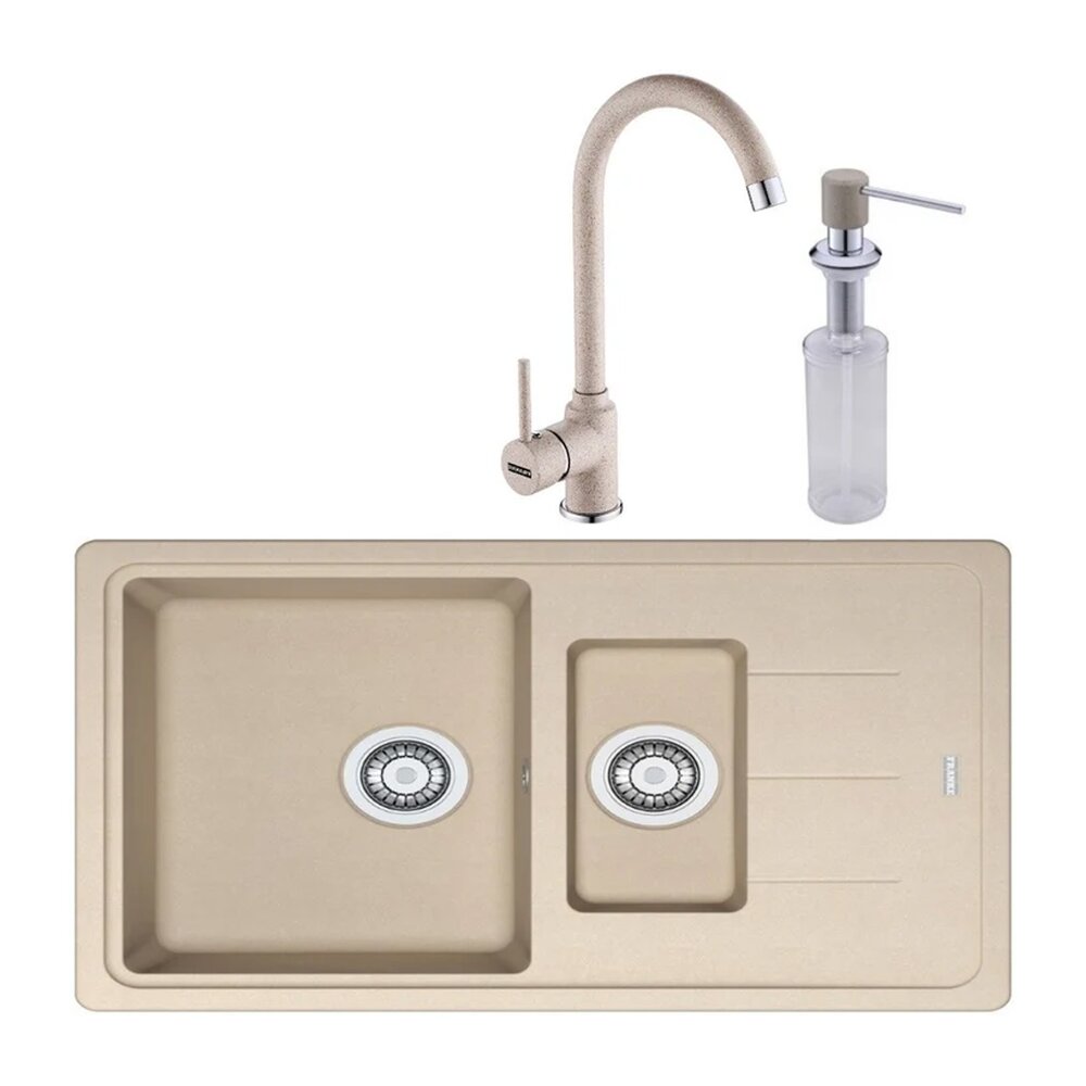 Set chiuveta bucatarie compozit Franke Basis Avena 1 cuva 1/2 cu picurator 78×50 cm bej mat cu baterie Pola si dozator detergent Bucatarie > Seturi chiuvete si baterii > Noutati Franke