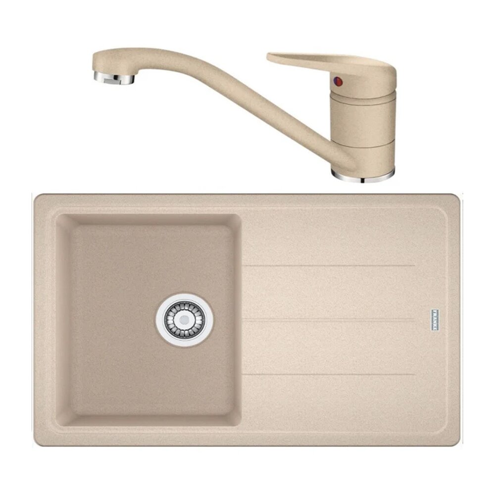 Set chiuveta bucatarie compozit Franke Basis Avena 1 cuva cu picurator 78×50 cm finisaj bej mat cu baterie Novara Plus Bucatarie > Seturi chiuvete si baterii > Noutati Franke