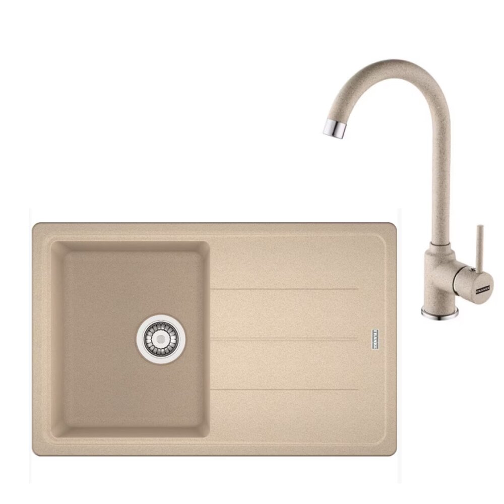 Set chiuveta bucatarie compozit Franke Basis Avena 1 cuva cu picurator 78×50 cm finisaj bej mat cu baterie Pola Bucatarie > Seturi chiuvete si baterii > Noutati Franke