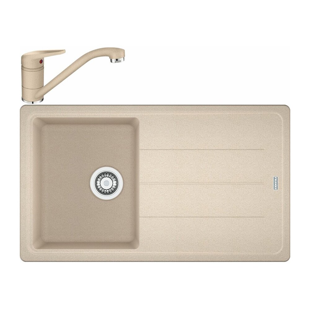 Set chiuveta bucatarie compozit Franke Basis Avena 1 cuva cu picurator 86×50 cm finisaj bej mat cu baterie Novara Plus Bucatarie > Seturi chiuvete si baterii > Noutati Franke