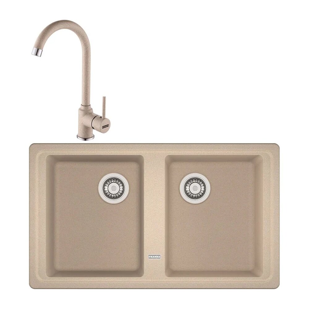 Set chiuveta bucatarie compozit Franke Basis Avena 2 cuve fara picurator 86×50 cm finisaj bej mat cu baterie Pola Bucatarie > Seturi chiuvete si baterii > Noutati Franke