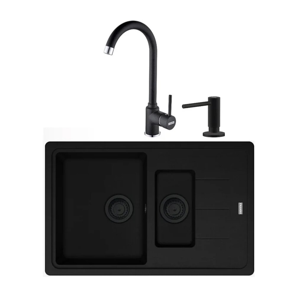 Set chiuveta bucatarie compozit Franke Basis VN 1 cuva 1/2 cu picurator 78×50 cm negru mat cu baterie Pola si dozator detergent Bucatarie > Seturi chiuvete si baterii > Noutati Franke