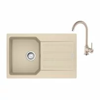 Set chiuveta bucatarie compozit Franke City Avena 1 cuva cu picurator 78x50 cm reversibila finisaj bej mat cu baterie Pola