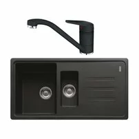 Set chiuveta bucatarie compozit Franke Malta 1 cuva 1/2 cu picurator 97x50 cm finisaj negru mat cu Novara Plus