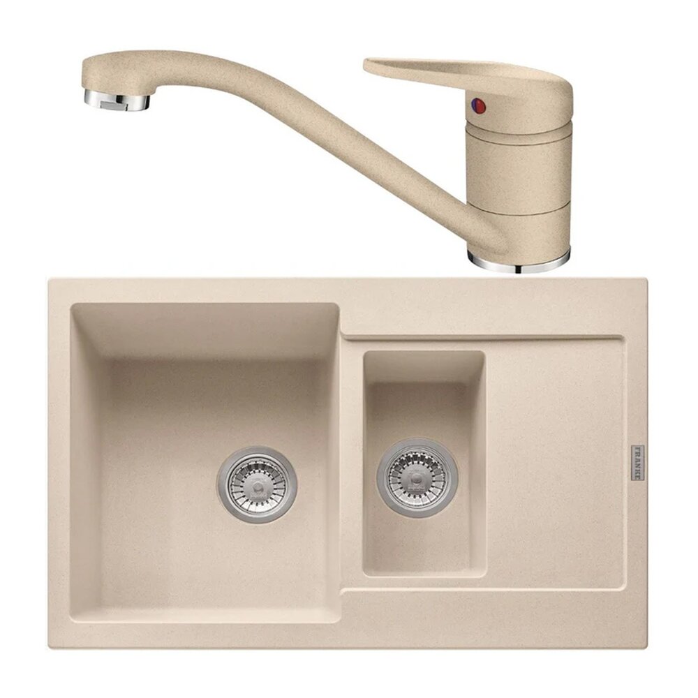 Set chiuveta bucatarie compozit Franke Maris Avena 1 cuva 1/2 cu picurator 78×50 cm finisaj bej mat cu baterie Novara Plus Bucatarie > Seturi chiuvete si baterii > Noutati Franke