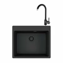 Set chiuveta bucatarie compozit Franke Maris VN 59x50 cm cu 1 cuva finisaj negru mat si baterie Pola