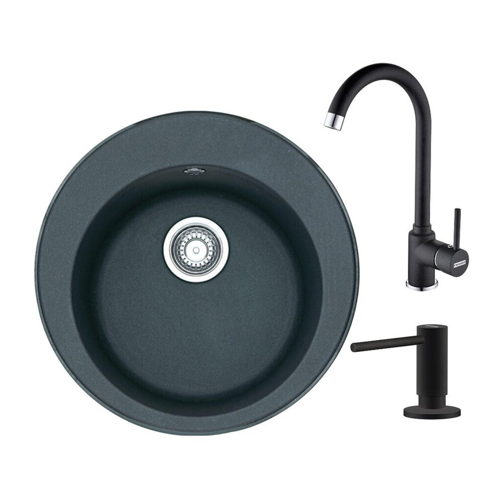 Set chiuveta bucatarie compozit Franke Rotondo 51 cm finisaj negru mat cu dozator detergent si baterie Pola Bucatarie > Seturi chiuvete si baterii > Noutati Franke