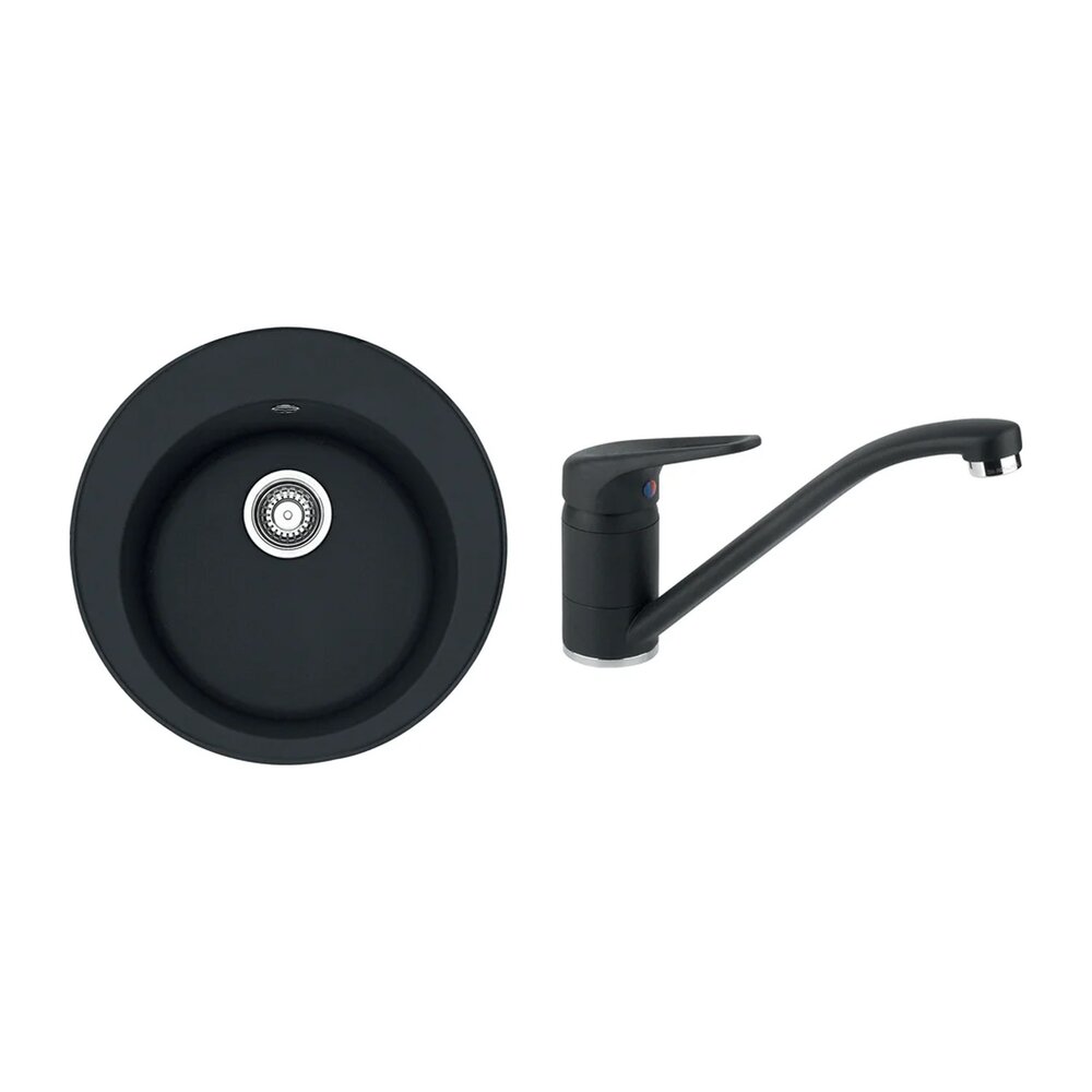 Set chiuveta bucatarie compozit Franke Rotondo 51 cm finisaj negru mat si baterie Novara Plus Bucatarie > Seturi chiuvete si baterii > Noutati Franke