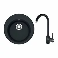 Set chiuveta bucatarie compozit Franke Rotondo 51 cm finisaj negru mat si baterie Pola