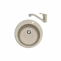 Set chiuveta bucatarie compozit Franke Rotondo Avena 51 cm finisaj bej mat si baterie Novara Plus