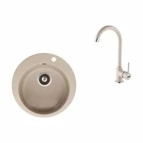 Set chiuveta bucatarie compozit Franke Rotondo Avena 51 cm finisaj bej mat si baterie Pola