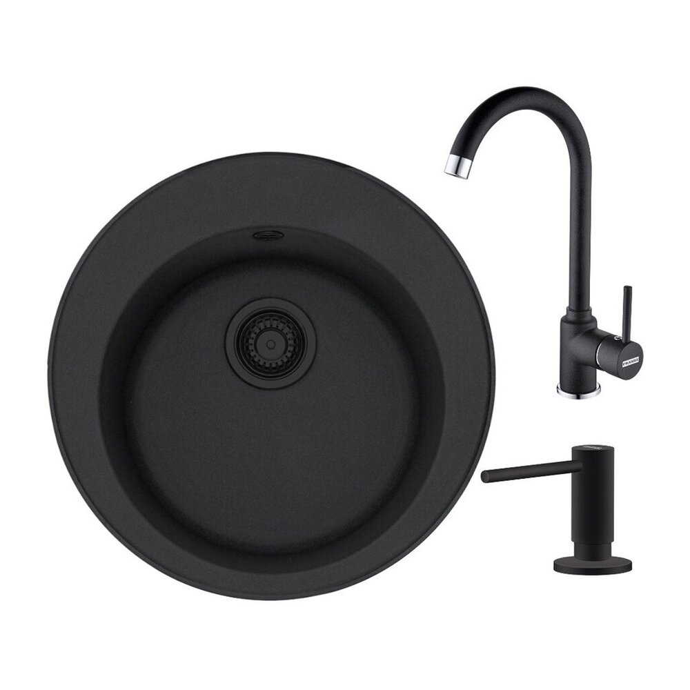 Set chiuveta bucatarie compozit Franke Rotondo VN 51 cm finisaj negru mat cu dozator detergent si baterie Pola Bucatarie > Seturi chiuvete si baterii > Noutati Franke